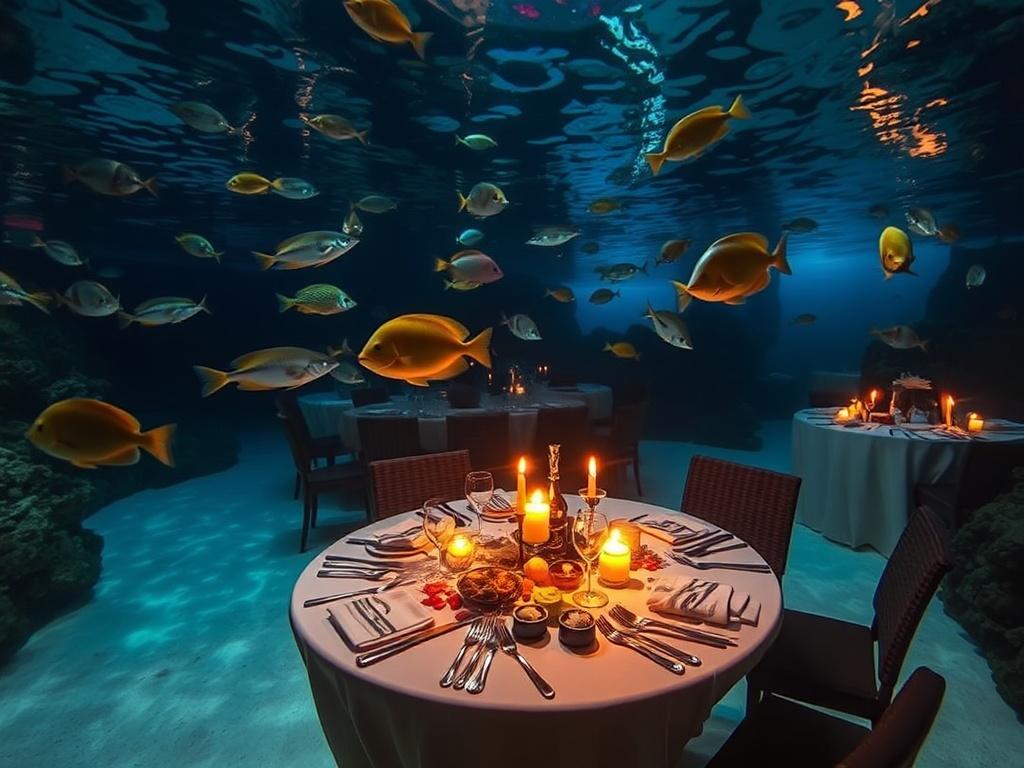 Подводный ресторан на Мальдивах: Ужин с рыбами